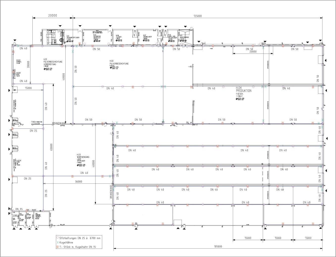 Общий план основного трубопровода сжатого воздуха на предприятии